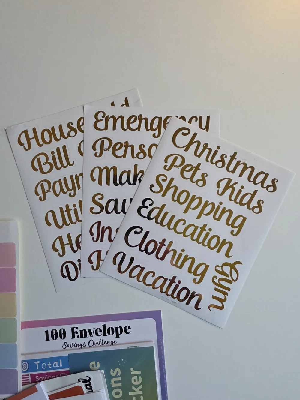 A5 & A6 Savings & Budget Vinyl Sticker Set - Gold & Brown Script LOT